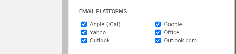 Calendar event block email platforms selection