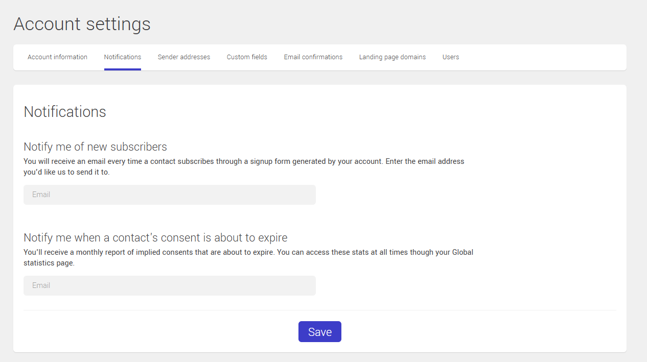 Configuration des notifications du compte