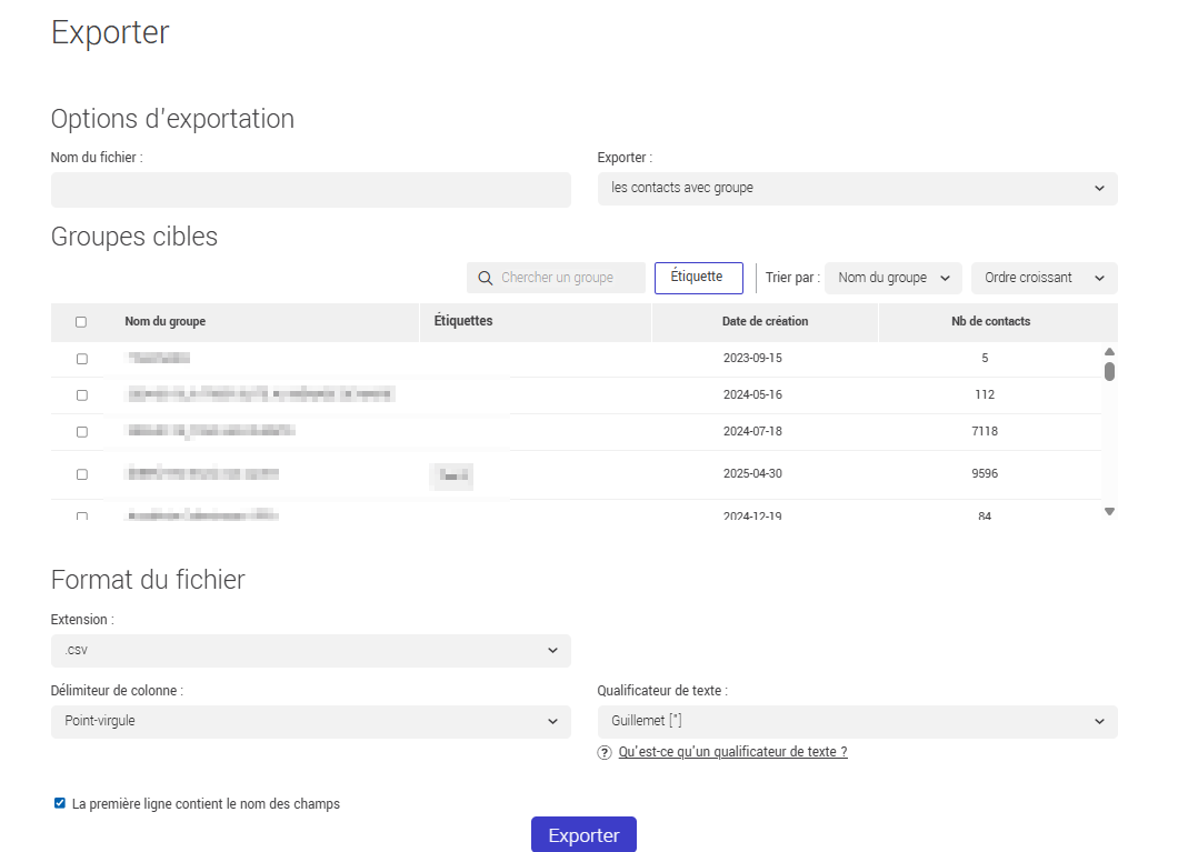 Exporter les contacts