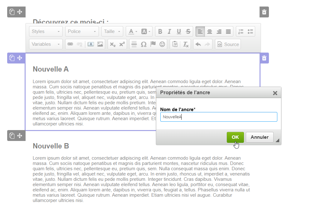 Propriétés de l'ancre