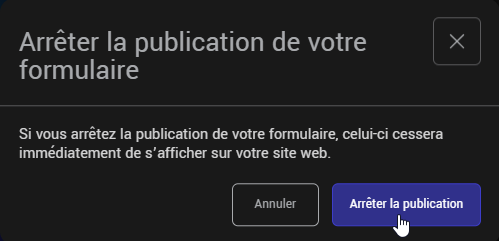 Confirmer pour arr&ecirc;ter la publication